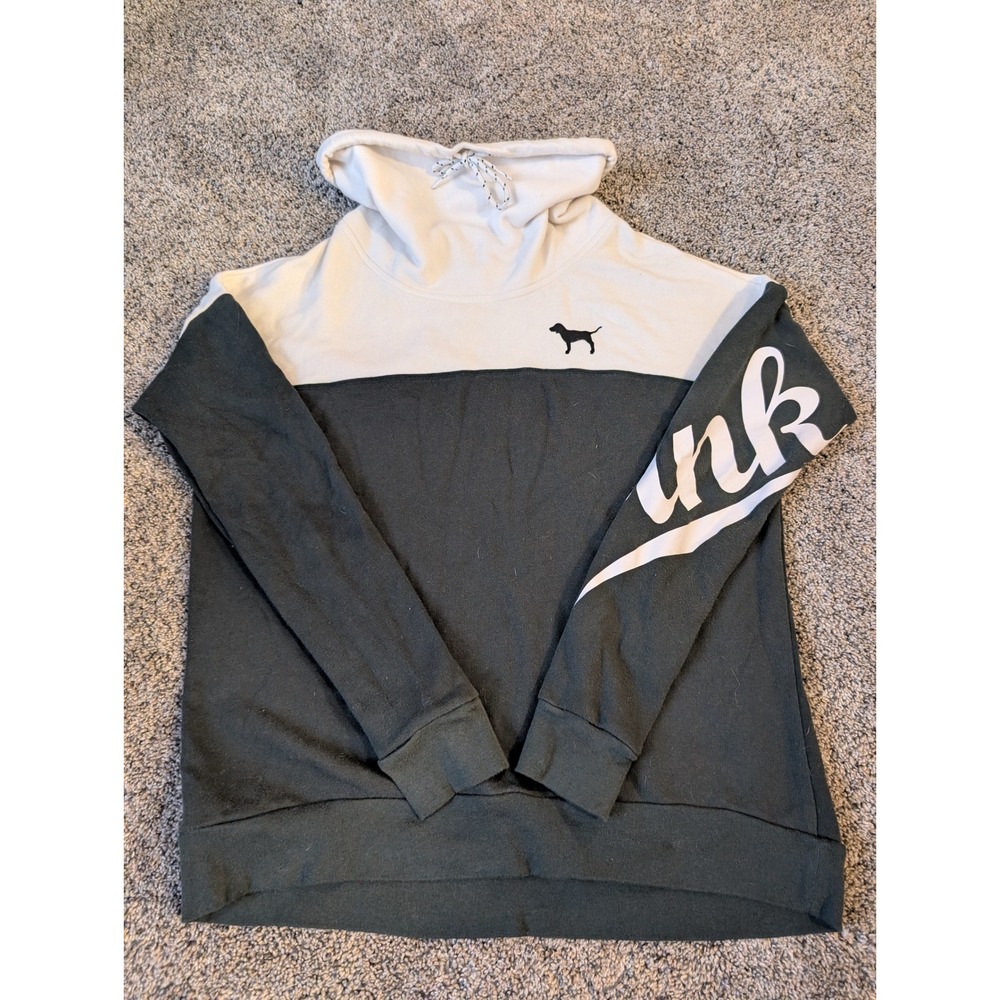 Victoria's Secret PINK Funnel Neck Sweatshirt White Darkâ Green Colorblock XS